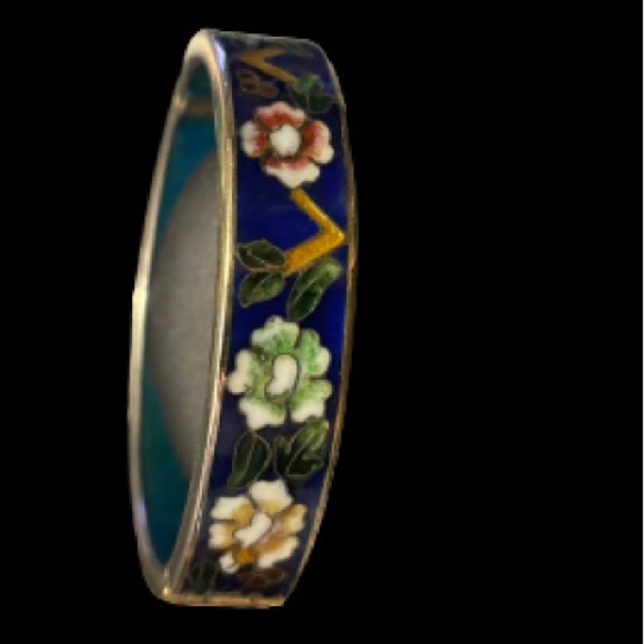 Vintage Chinese Cloisonne Enamel on Brass Hinged Bangle Bracelet 7 Inches - Picture 3 of 8
